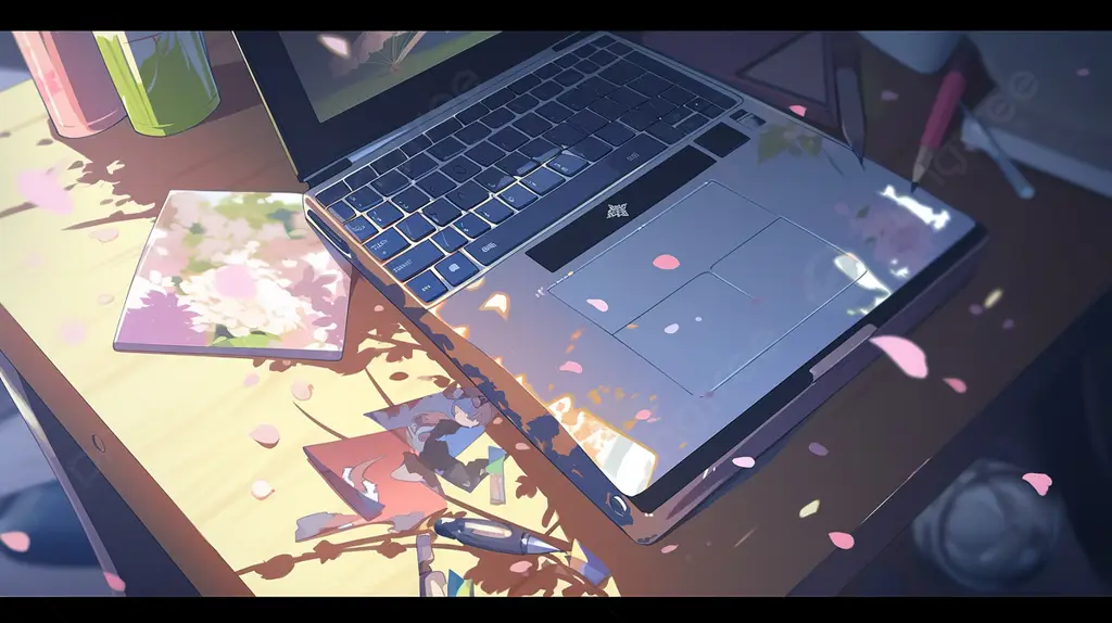 Seseorang menonton anime di laptopnya dengan nyaman