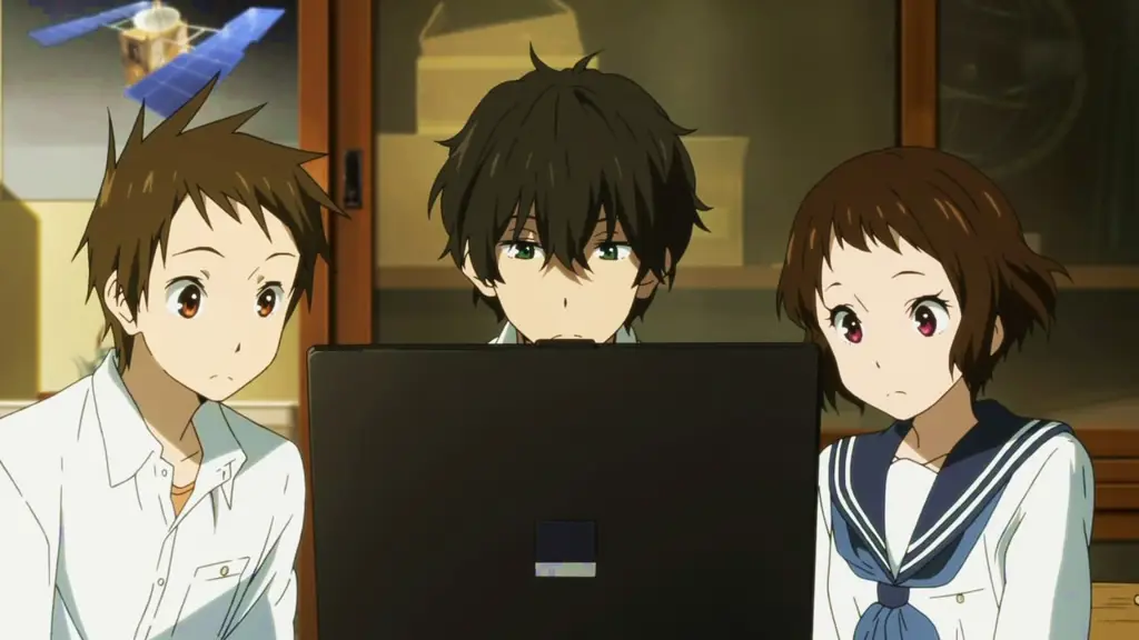 Menikmati Film Anime Gambar karakter anime menonton film bersama
