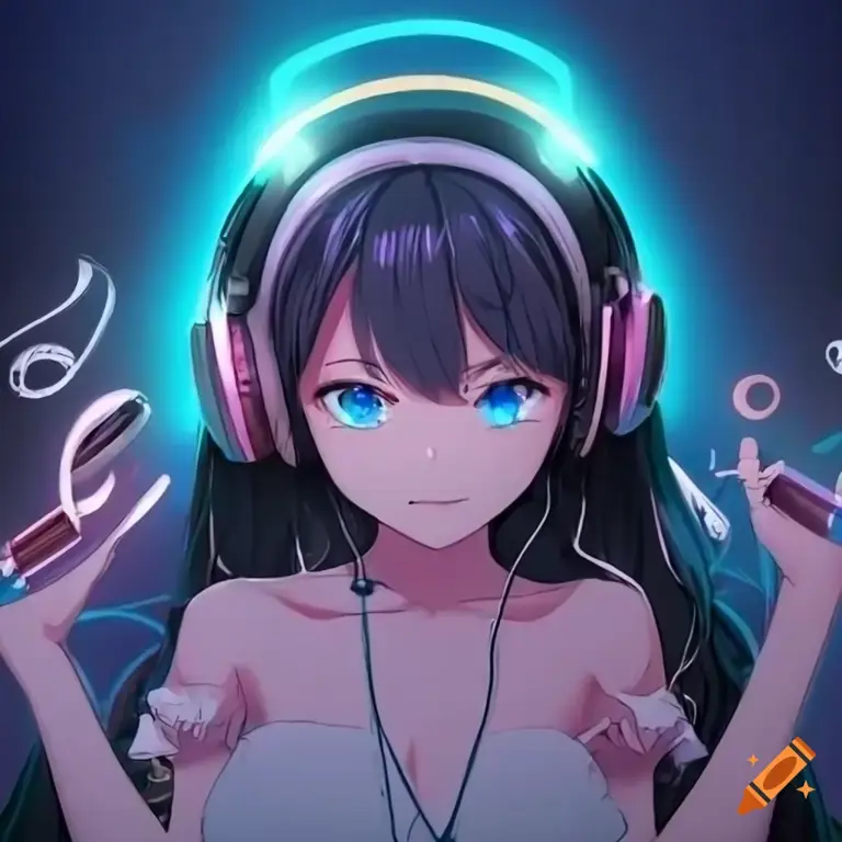 Gambar seseorang yang sedang mendengarkan musik anime melalui headphone