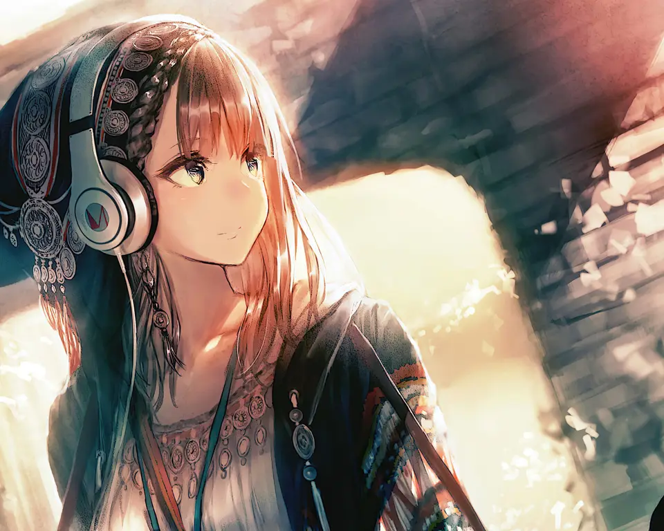 Ilustrasi karakter anime dengan headphone estetis