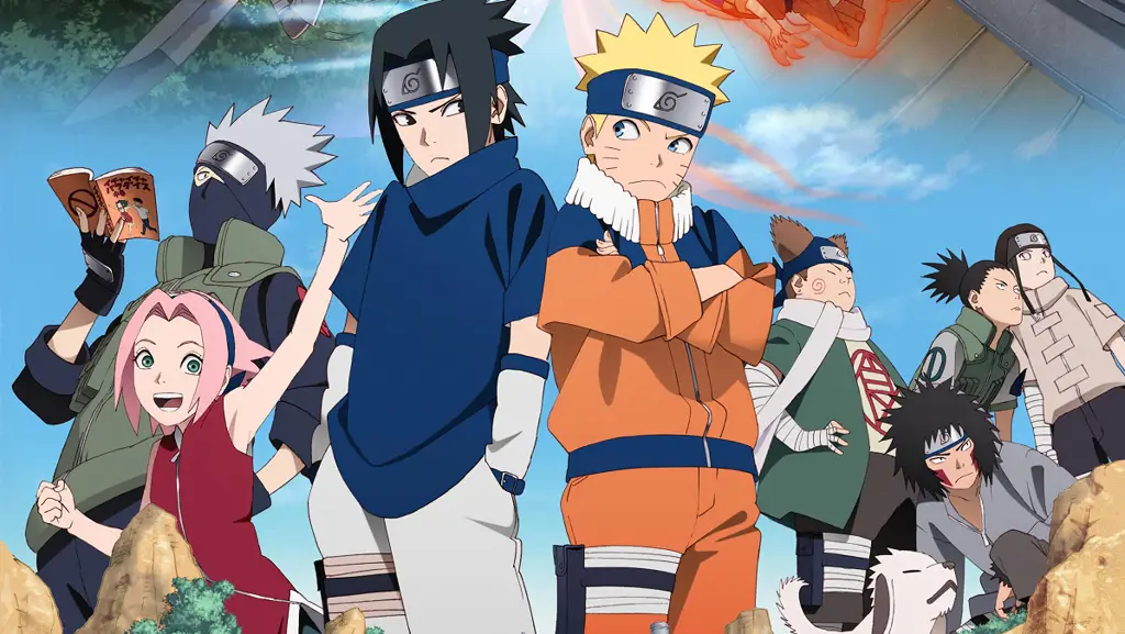 Gambar karakter Naruto sedang menonton anime bersama-sama