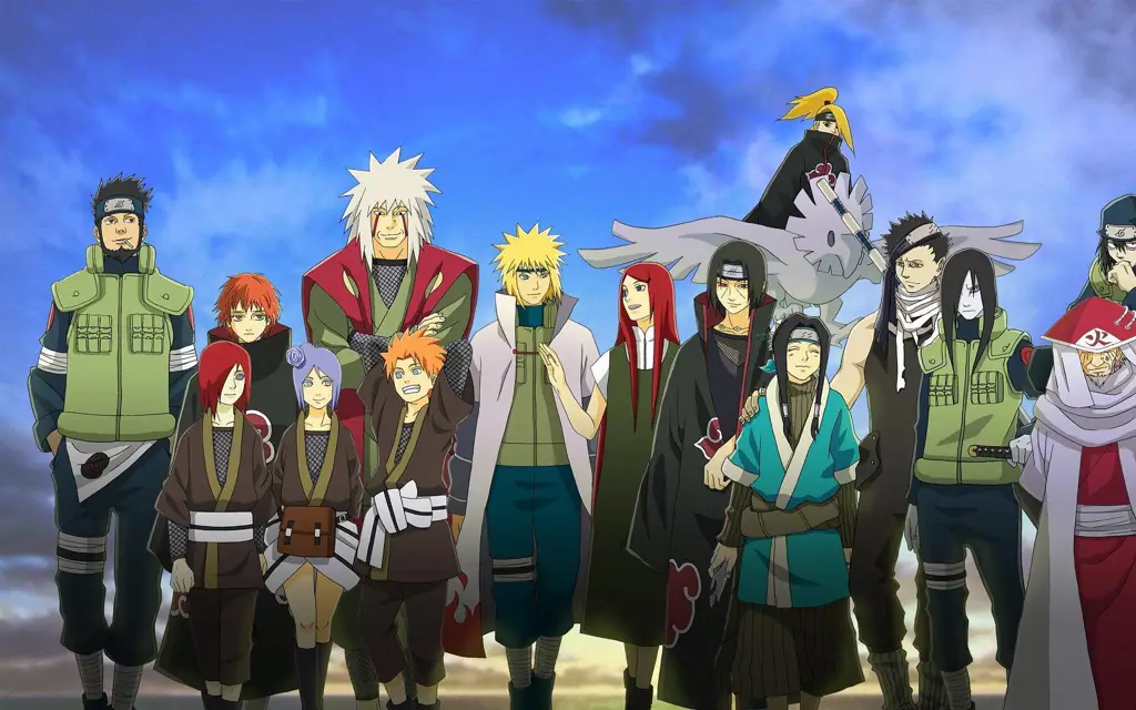 Gambar karakter Naruto menonton anime bersama-sama sambil menikmati subtitle Indonesia