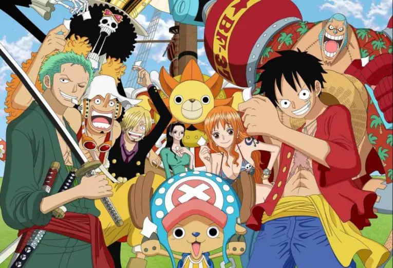 Gambar Luffy dan kru Topi Jerami menonton anime bersama-sama