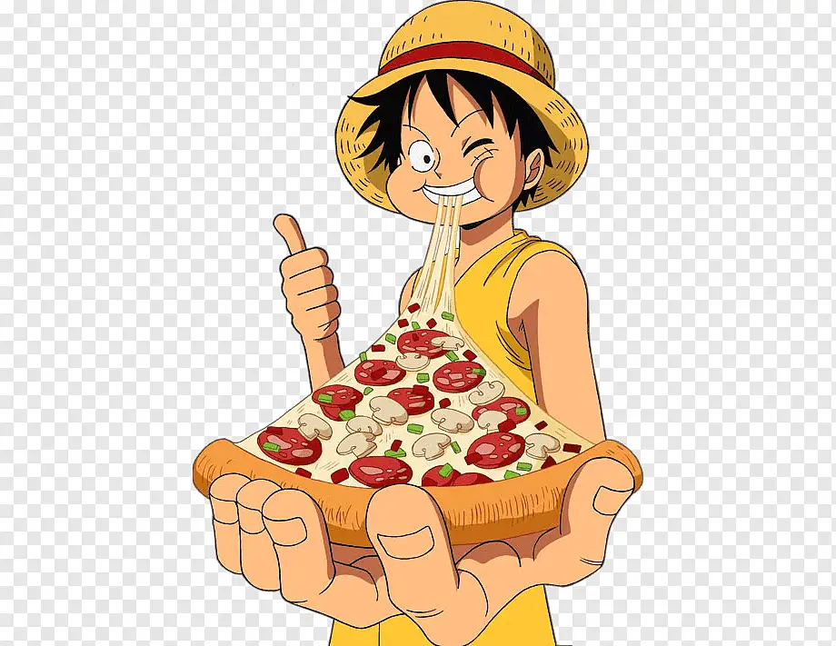 Luffy sedang menikmati makanan ringan