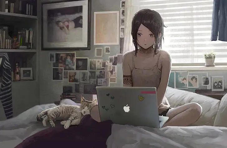 Gambar seseorang menonton anime di laptop