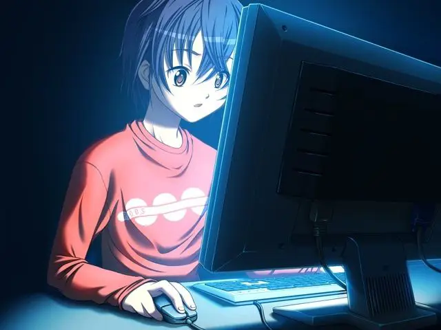 Gambar seseorang menonton anime di laptop