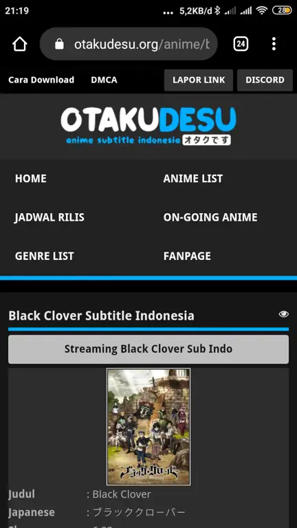 Tangkapan layar situs web Otakudesu