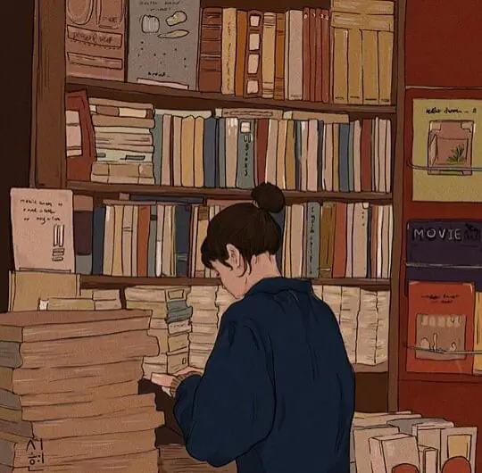 Buku dan DVD anime di perpustakaan