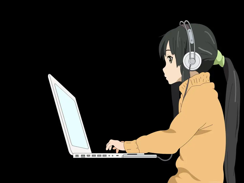 Karakter anime menonton anime di laptop