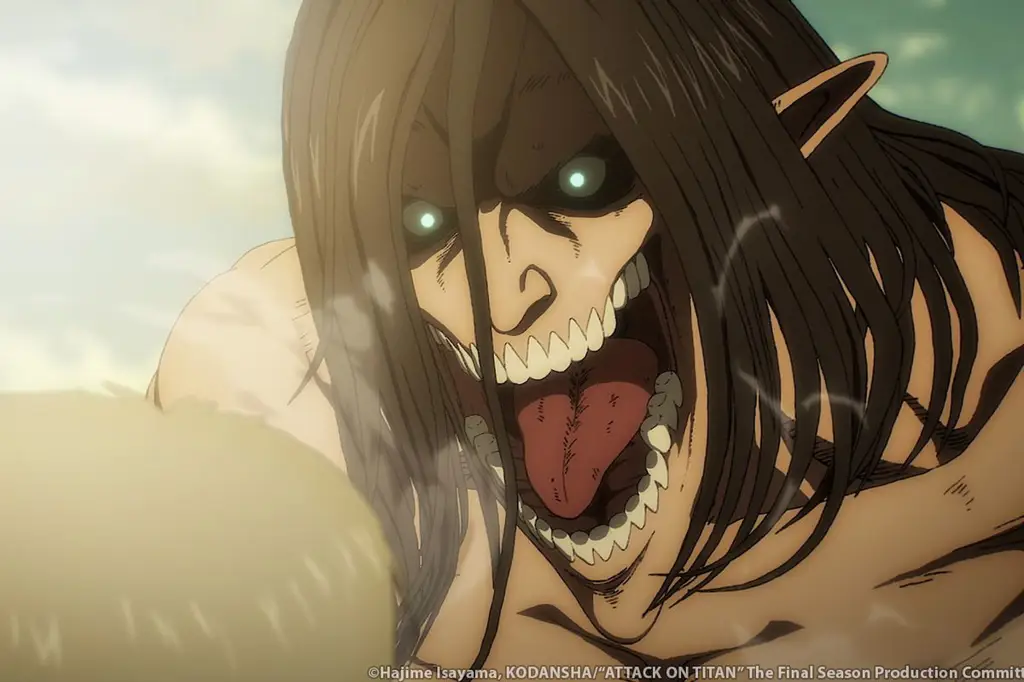 Gambar yang menampilkan cuplikan adegan Attack on Titan dari situs Otakudesu