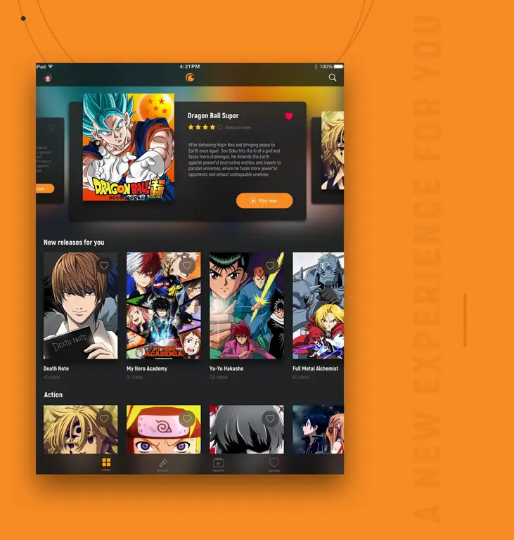 Antarmuka aplikasi Crunchyroll untuk menonton anime