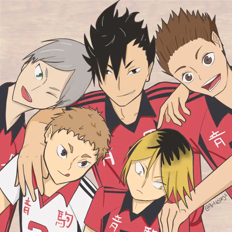 Gambar karakter Haikyuu!! merayakan kemenangan