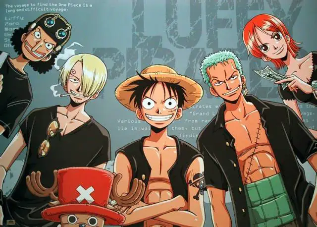 Gambar Luffy dan kru Topi Jerami merayakan kesuksesan