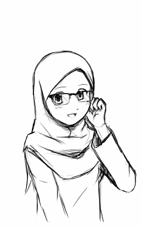 Gambar pewarnaan gadis anime dengan hijab