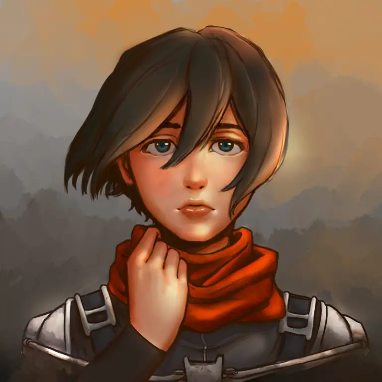 Gambar fanart Mikasa Ackerman yang terlihat sedih dan sendirian