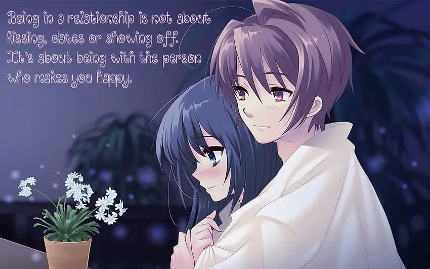 Minamoto-san dan kekasihnya menjalani hubungan yang bahagia Ilustrasi pasangan anime yang bahagia