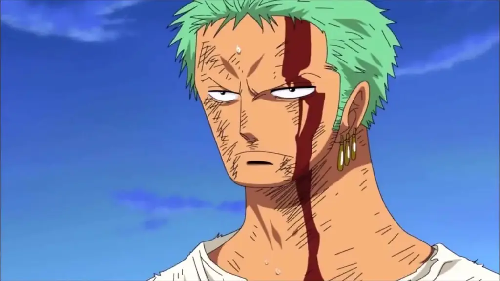 Gambar Zoro kehilangan mata dalam pertarungan sengit.