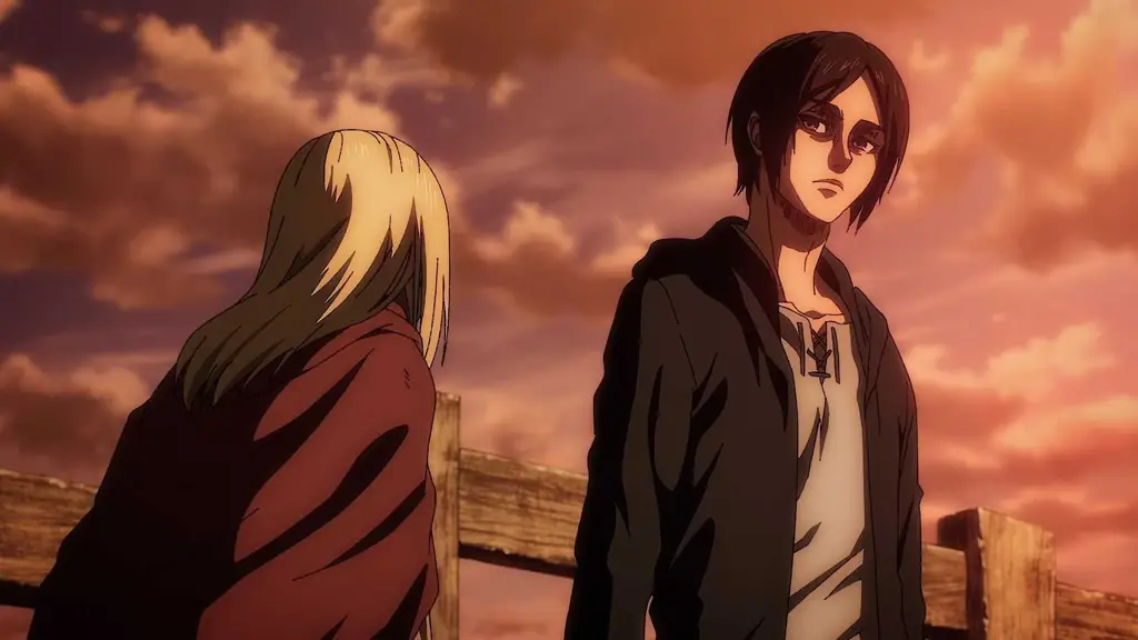 Gambar adegan penutup Attack on Titan Season 3 Part 2 yang menampilkan suasana yang dramatis dan penuh misteri.