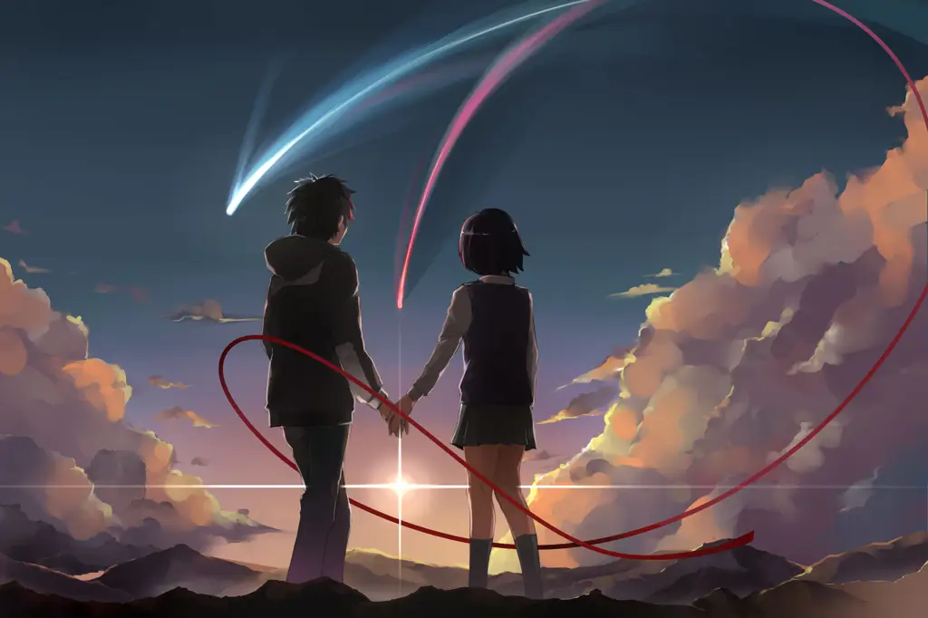 Karakter utama Mitsuha dan Taki dalam Kimi no Nawa