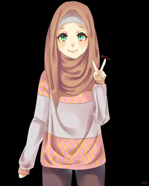 Gambar ilustrasi mode hijab dengan gaya anime