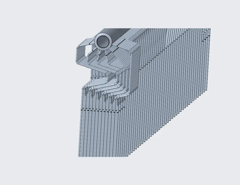 Model 3D animasi superheater yang menunjukkan detail komponen dan proses pemanasan