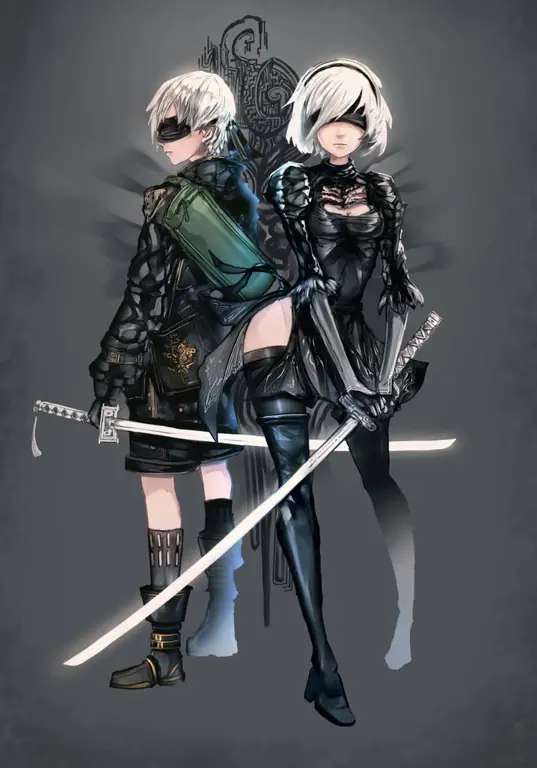 Gambar 2B dan 9S bersama-sama dalam game Nier Automata