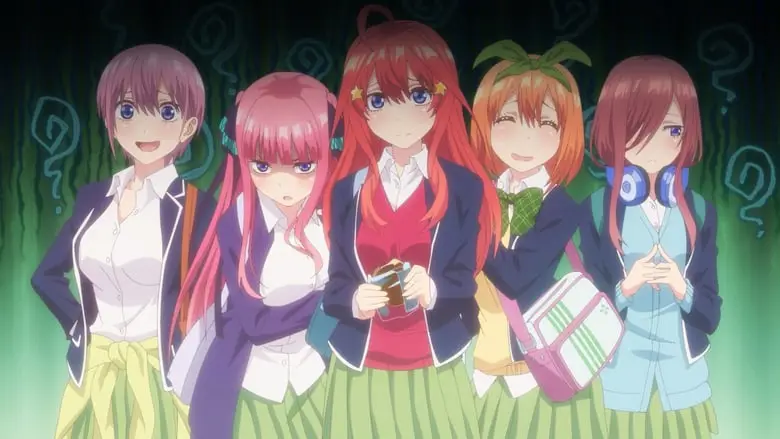 Tangkapan layar dari episode 12 Go Toubun no Hanayome yang menunjukkan momen emosional antara Fuutarou dan salah satu saudara kembar Nakano.