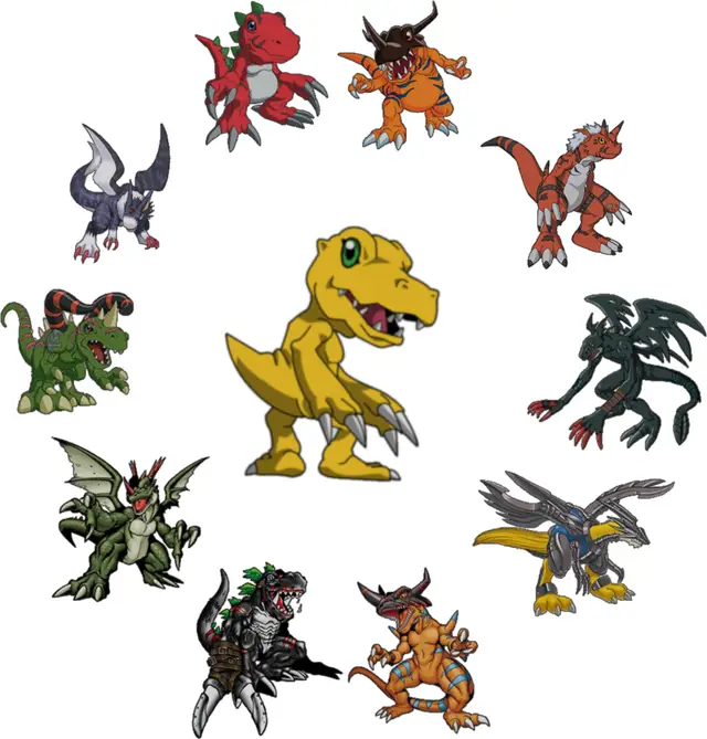 Agumon berevolusi menjadi Greymon