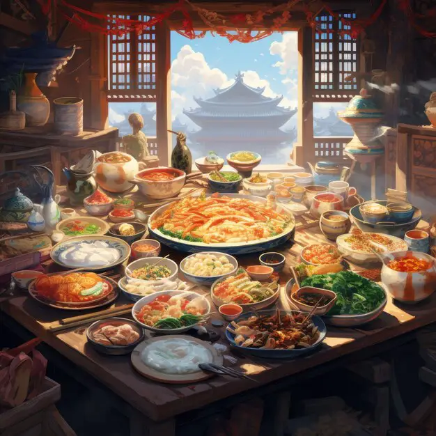 Gambar keluarga anime sedang makan malam bersama