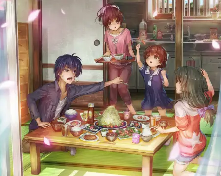 Gambar keluarga makan malam bersama dalam anime