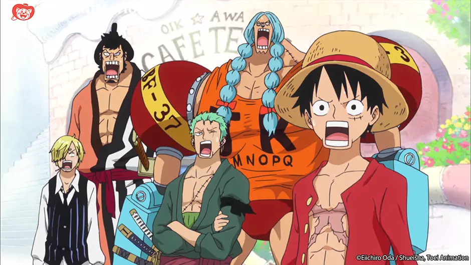 Luffy dan kru Topi Jerami tertawa bersama