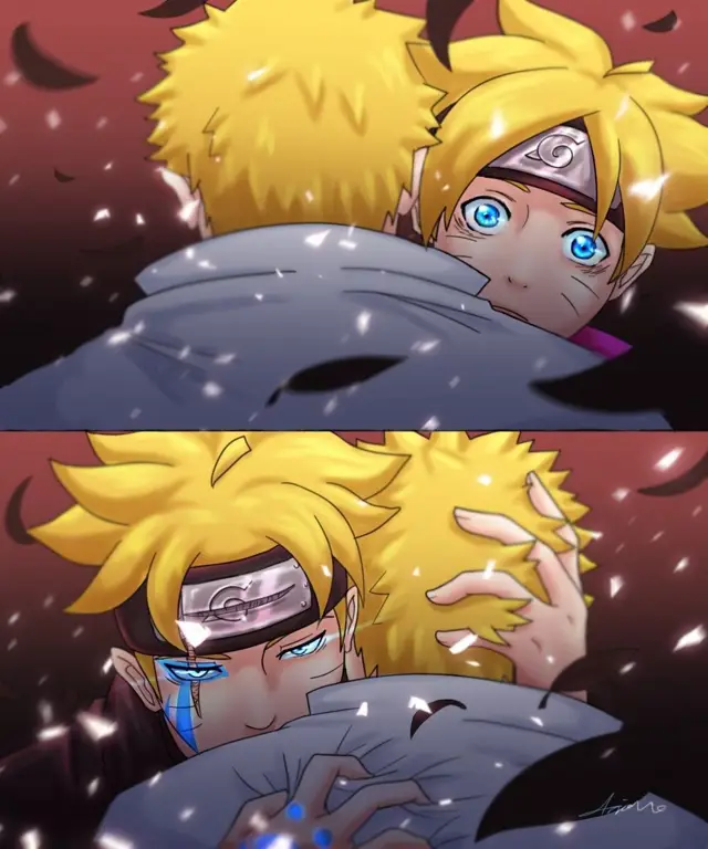 Gambar Naruto dan Boruto menonton bersama