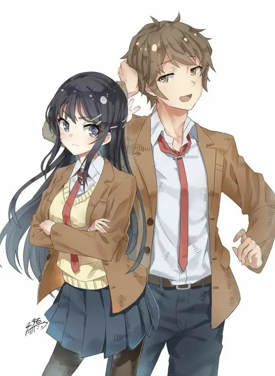 Gambar Sakuta dan Touko bersama dari anime Seishun Buta Yarou