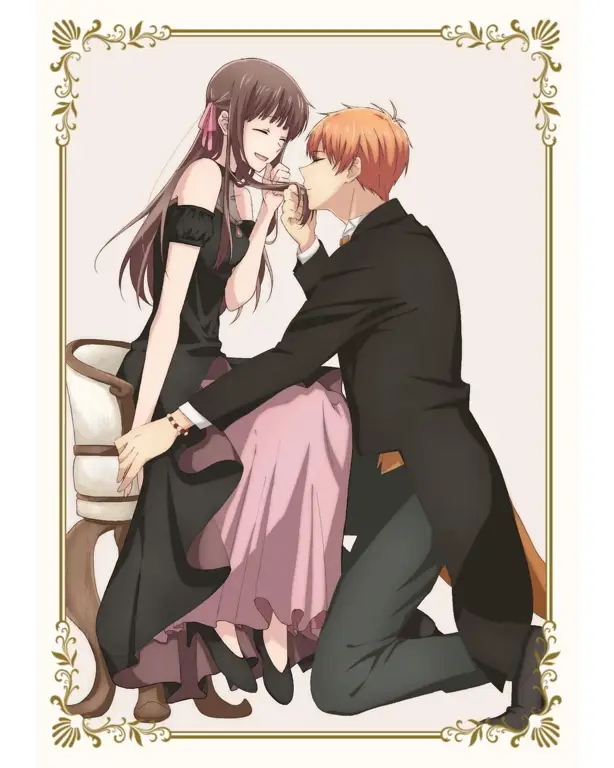 Panel manga Fruits Basket yang menampilkan interaksi antara Tohru dan Kyo