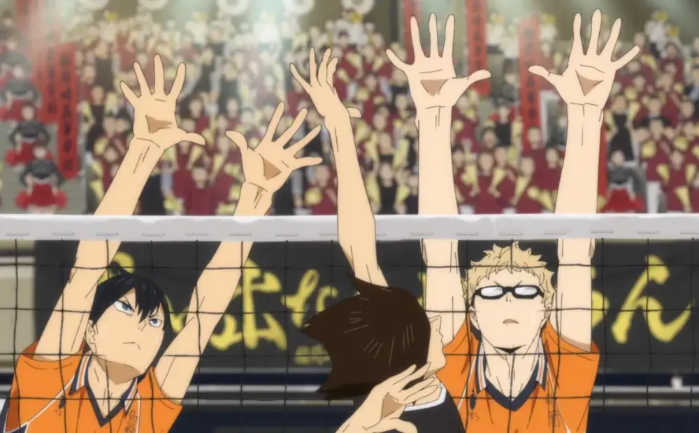 Screenshot pertandingan voli dari anime Haikyuu!!