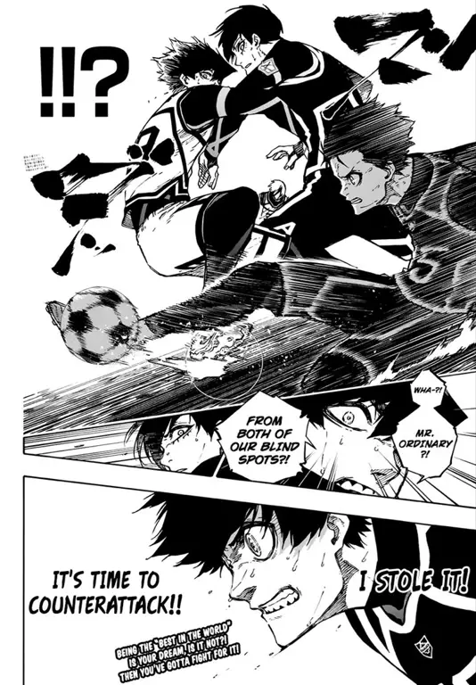 Gambar dari halaman manga Blue Lock 155 yang menampilkan momen pertandingan menegangkan.