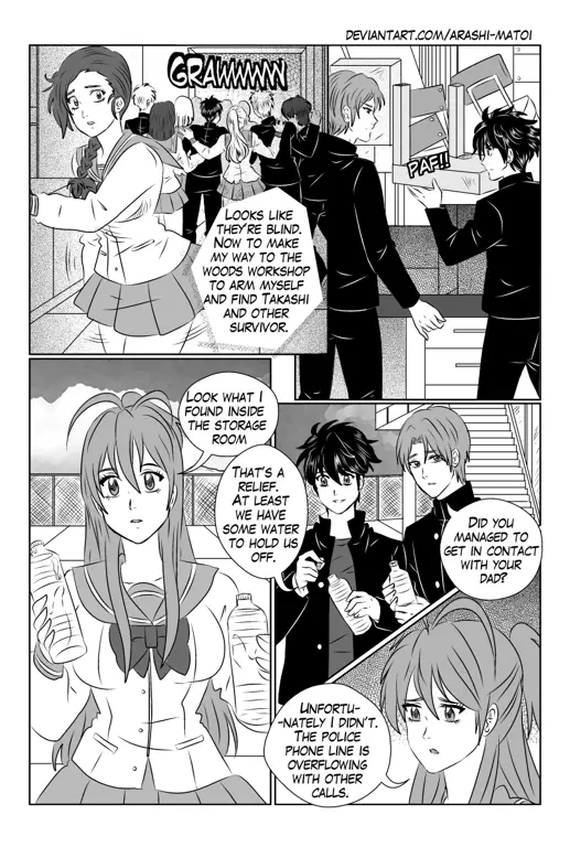 Panel-panel manga dari Highschool of the Dead Chapter 6 yang menegangkan