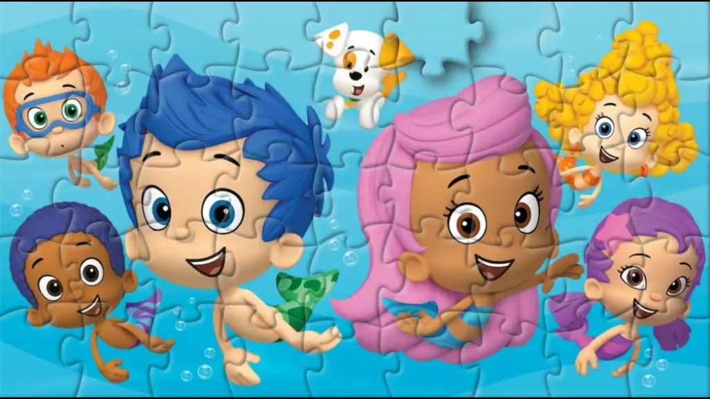 Anak-anak menonton Bubble Guppies di televisi