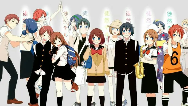 Panel-panel manga Tsurezure Children yang menampilkan interaksi lucu dan manis antar karakter