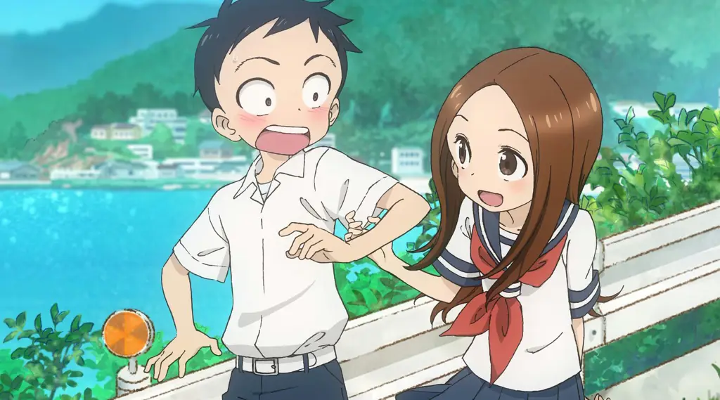 Adegan anime Karakai Jouzu no Takagi-san yang lucu dan romantis