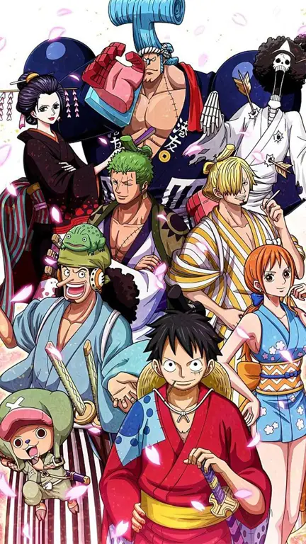 Cuplikan adegan penting dari arc Wano di One Piece.