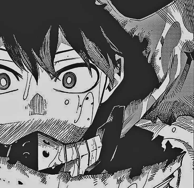 Panel-panel manga yang menampilkan Izuku Midoriya