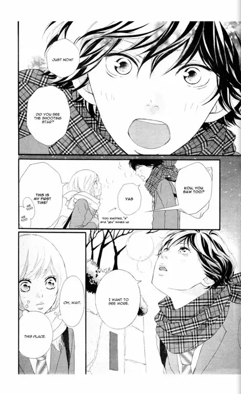 Panel-panel manga Haru Ride yang menampilkan karakter Futaba dan Kou