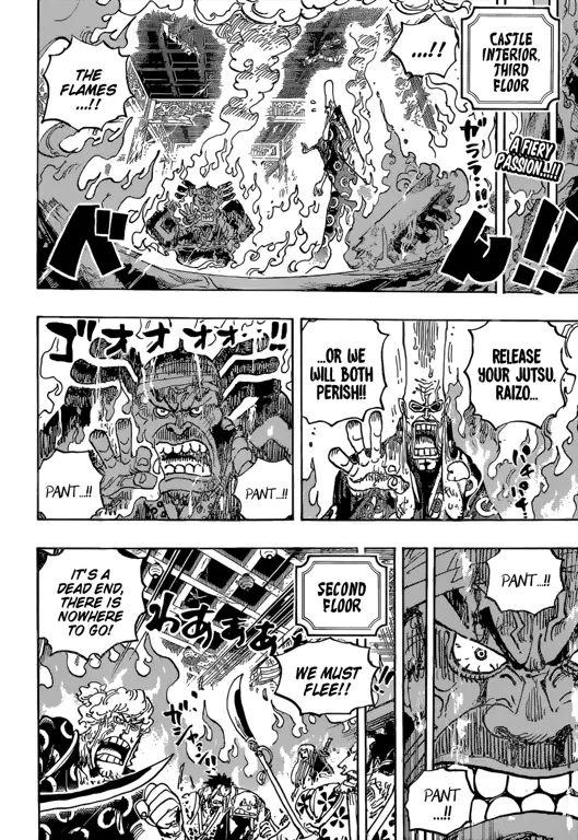 Cuplikan gambar dari One Piece Chapter 1038 yang penuh ketegangan