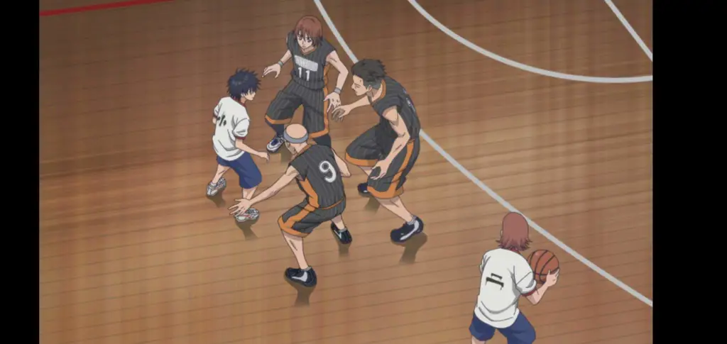 Pertandingan bola basket di anime Ahiru no Sora