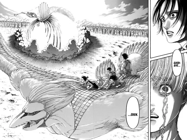 Gambar panel manga Attack on Titan chapter 137 yang menampilkan momen penting