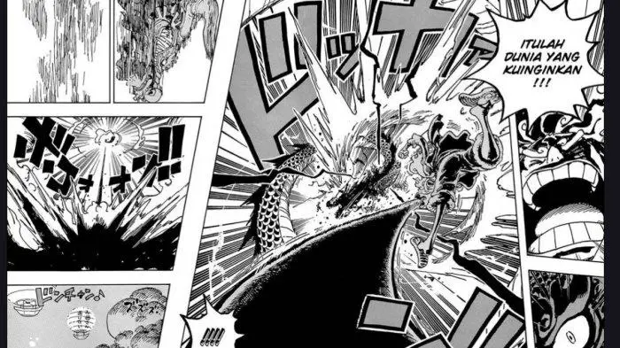 Panel dari komik One Piece chapter 1050 yang menampilkan momen penting dalam cerita