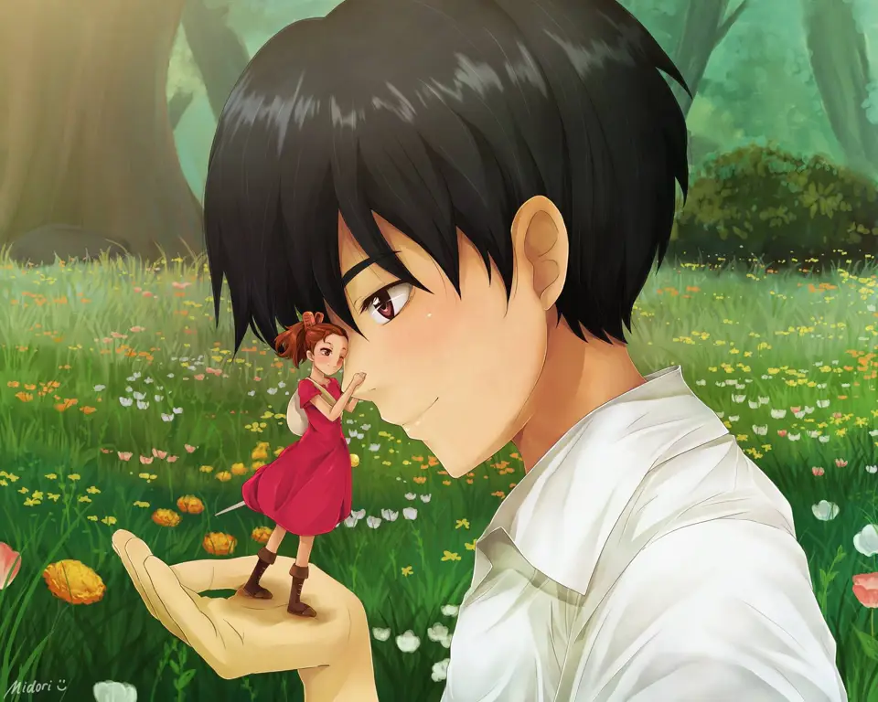 Arrietty dan Sho sedang bermain bersama