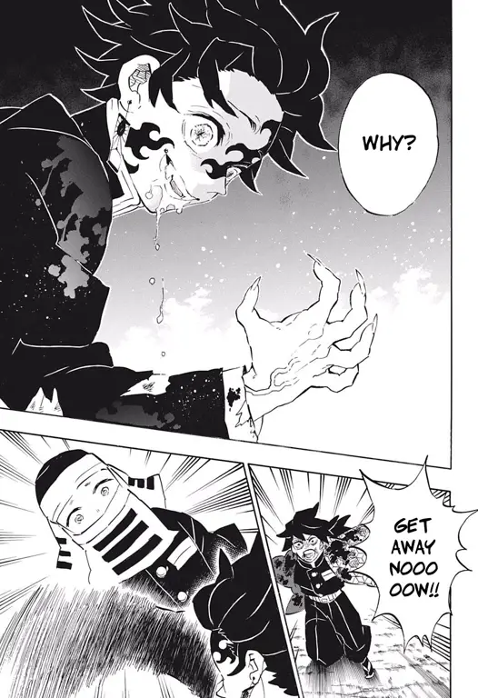 Panel-panel manga Demon Slayer chapter 152 yang menampilkan pertarungan sengit