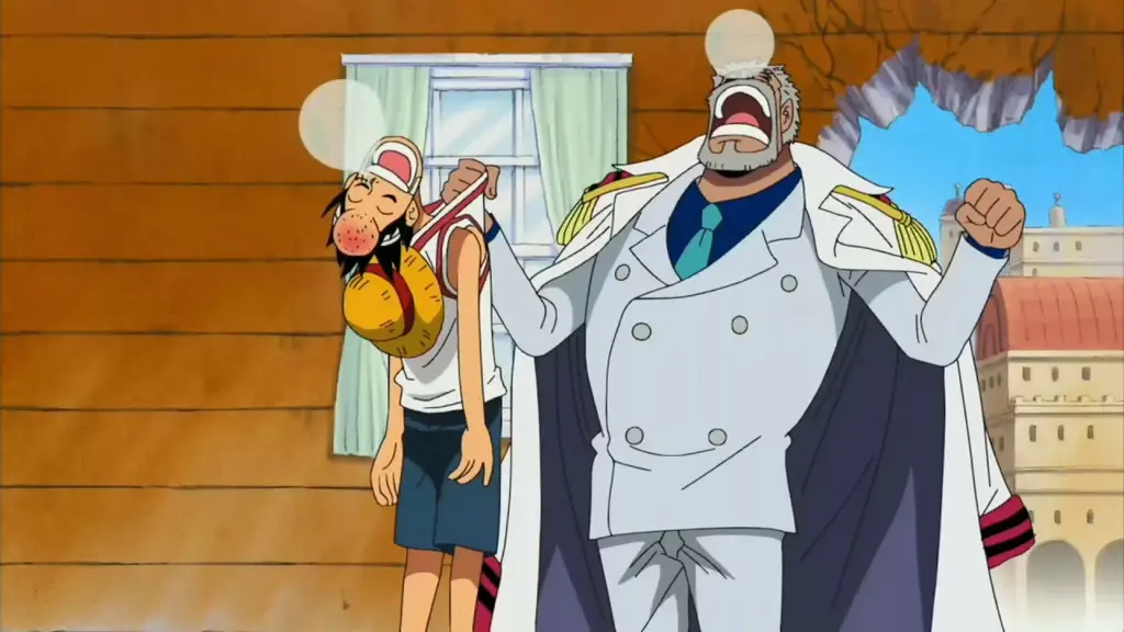 Luffy dan Garp bertemu di Marineford